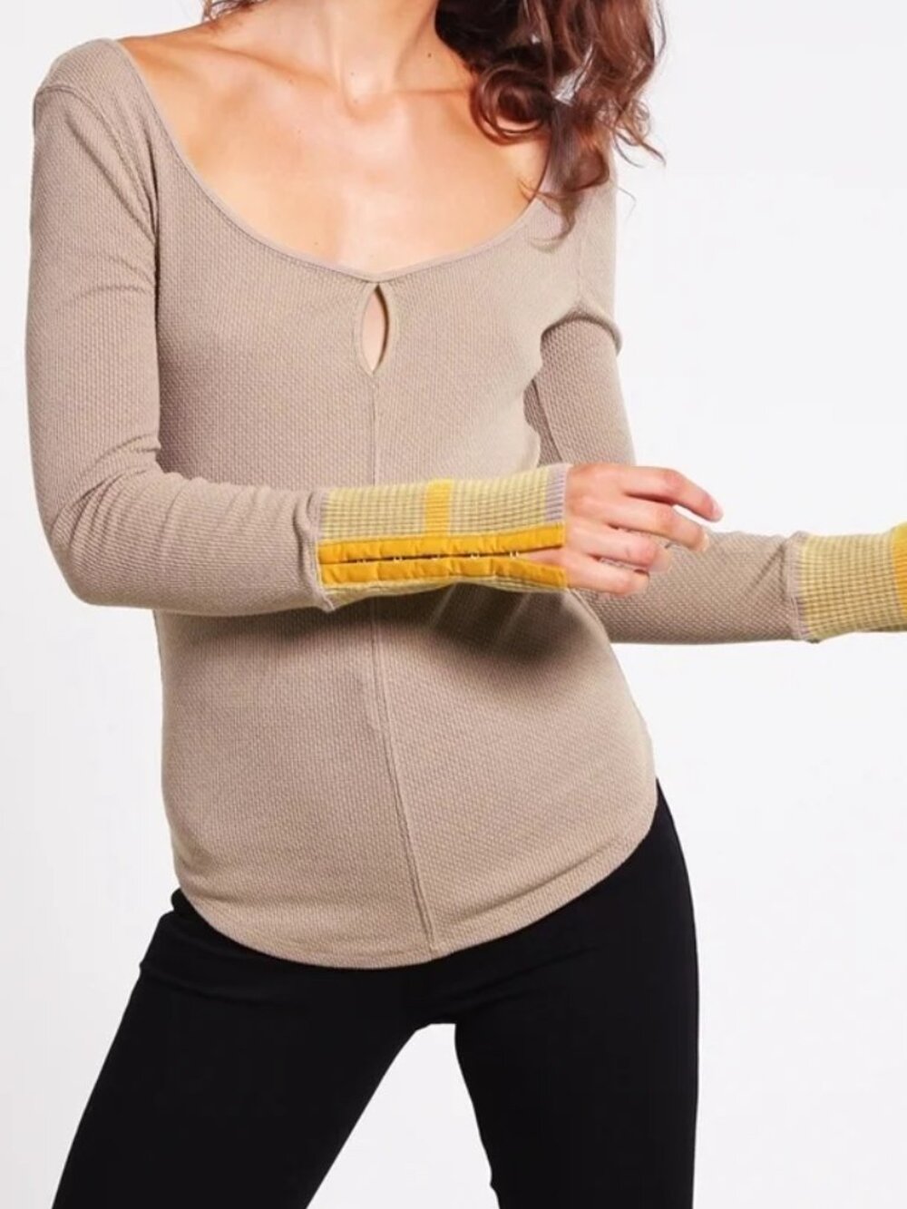 Free People: We The Free Mod Striped Cuff Taupe Top Sz M NWT